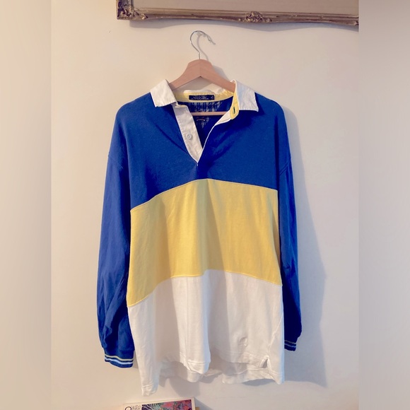 Tommy Hilfiger Vintage Polo Shirt Long Sleeve Yellow, Blue and White Men’s XL - Picture 2 of 7